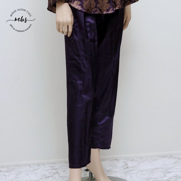 Design Studio Floral Brocade Pajama & Robe Set Tassel Tie Purple Golden Women S - Picture 8 of 16